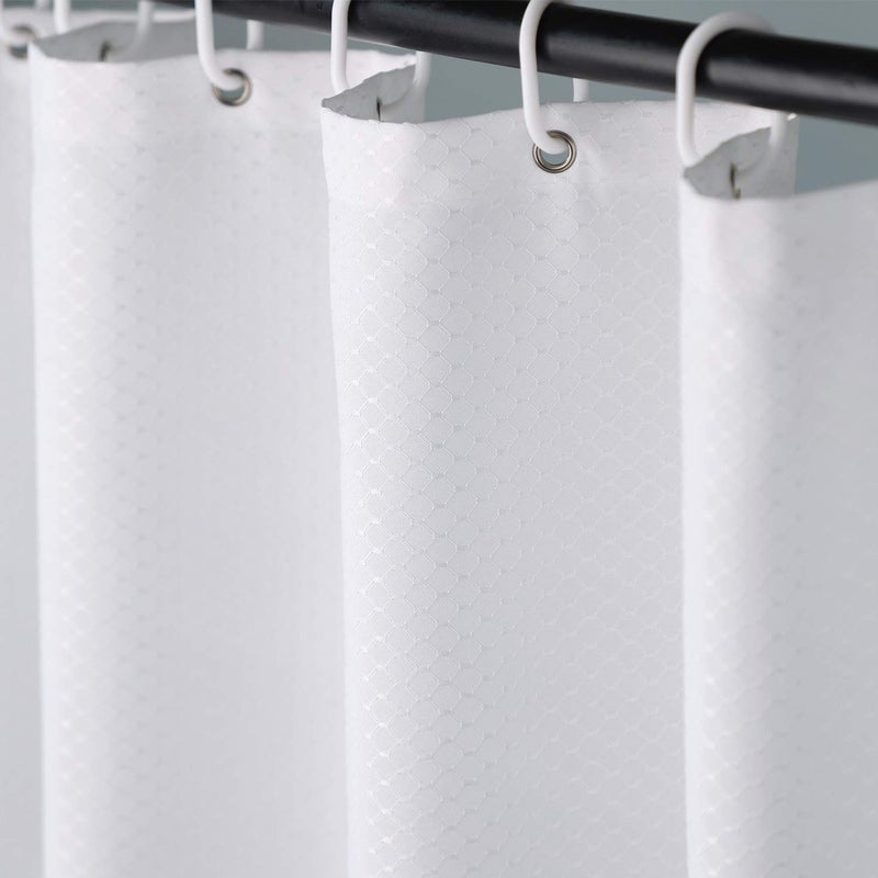 EurCross White Waffle Pattern Fabric Shower Curtain 72 x 78 inch, Heavyweight, Water-Repellent Longer Bathroom Shower Curtain 6ft Wide by 6.5ft Long - Image 2